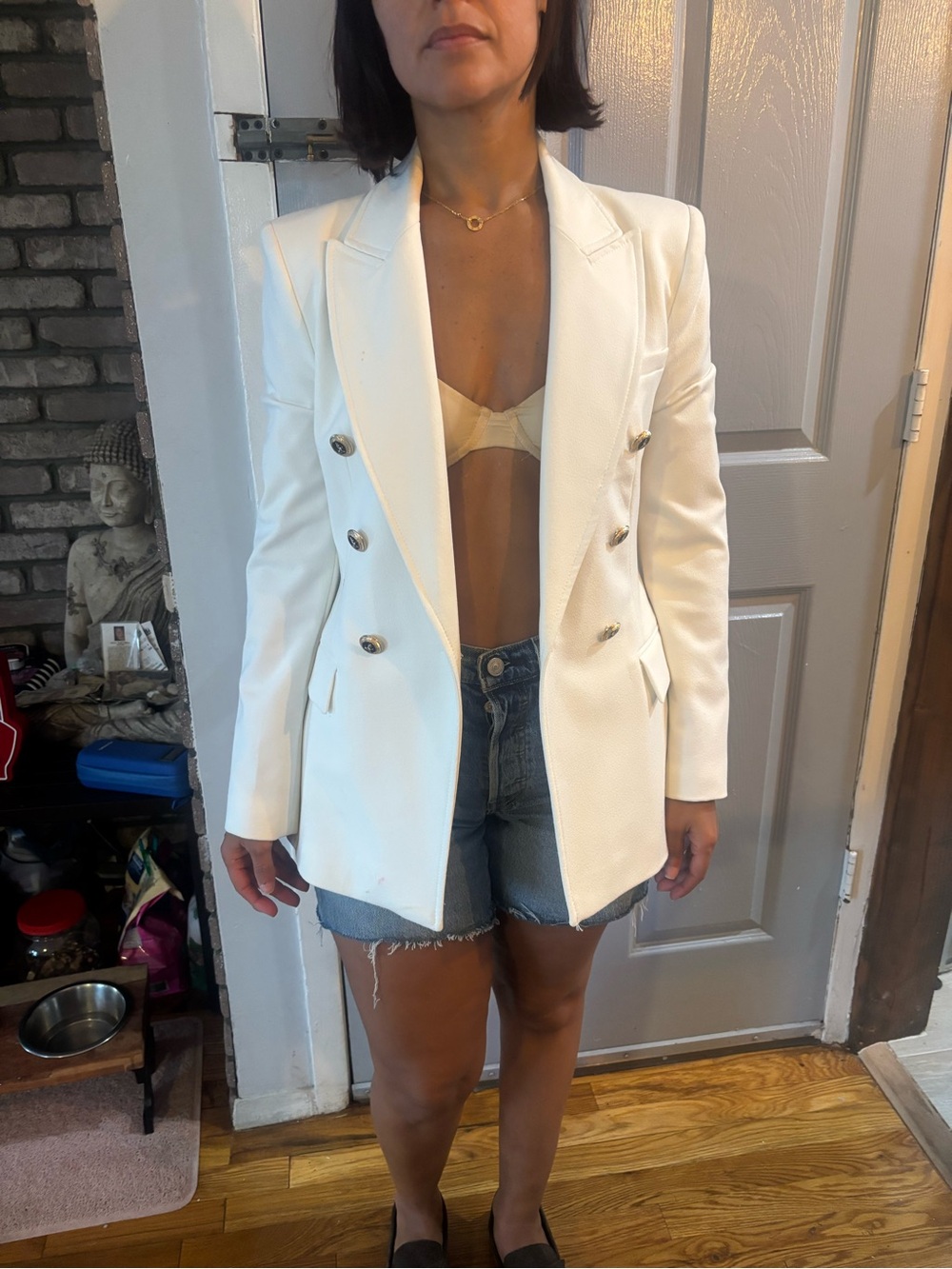 Zara Cream Double-Breasted Blazer with Gold Buttons